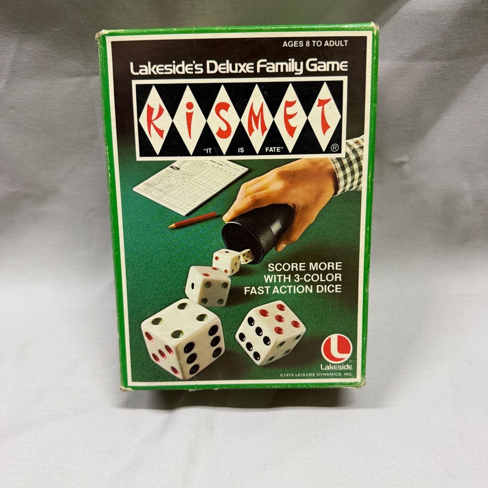 Vintage 1975 Kismet Lakeside Deluxe Family Dice Game 3-Color Dice Retro Tabletop